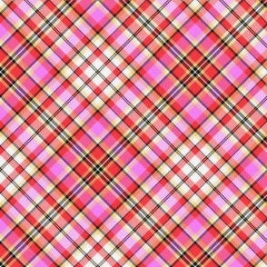 Hot Pink Red and Peach Plaid 45 Degree Angle