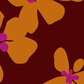 Bold Floral Orange on Burgundy