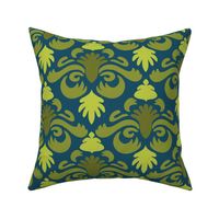 Modern Botanical Damask - blue and green