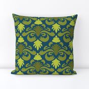 Modern Botanical Damask - blue and green