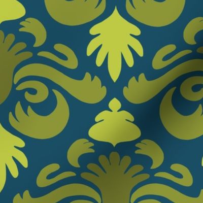 Modern Botanical Damask - blue and green