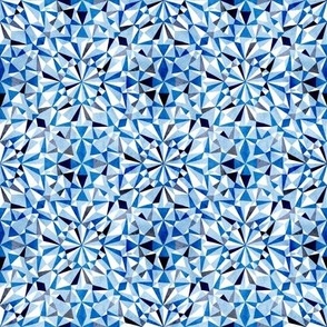 small scale Watercolour Kaleidoscope Geometric Mosaic / mid Blue monochrome