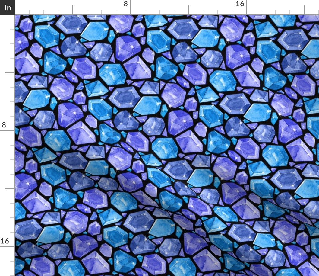 Neon Geometric Topaz, Sapphire, and Blue Beryl Crystals on Black
