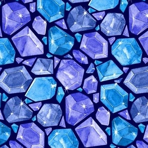 Neon Geometric Topaz, Sapphire, and Blue Beryl Crystals on dark purple blue