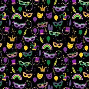 SMALL mardi gras celebration fabric - mask fabric, carnival fabric, fat tuesday fabric, new orleans fabric - black confetti