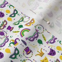 SMALL mardi gras celebration fabric - mask fabric, carnival fabric, fat tuesday fabric, new orleans fabric - white confetti