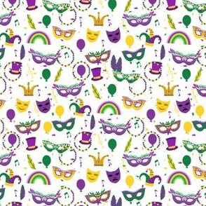 SMALL mardi gras celebration fabric - mask fabric, carnival fabric, fat tuesday fabric, new orleans fabric - white confetti