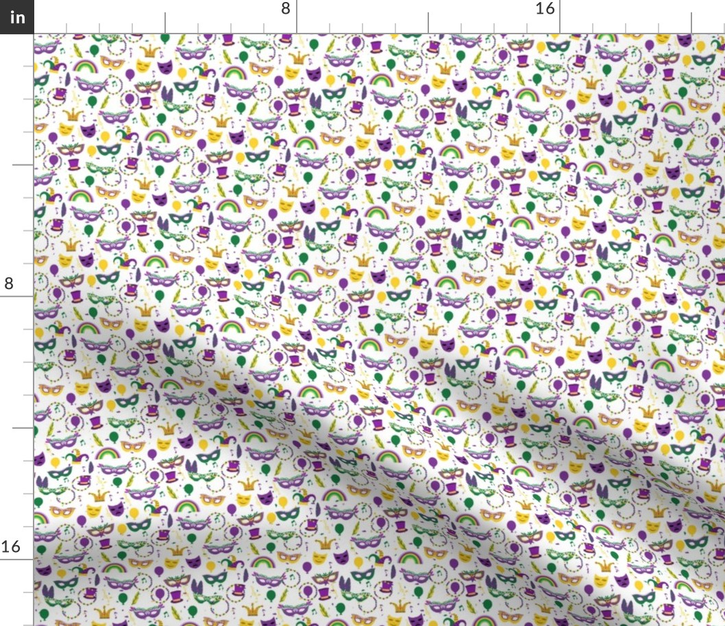 SMALL mardi gras celebration fabric - mask fabric, carnival fabric, fat tuesday fabric, new orleans fabric - white confetti