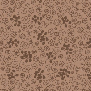 Little flower buds and boho leaves romantic liberty London style sweet botanical design latte brown chocolate