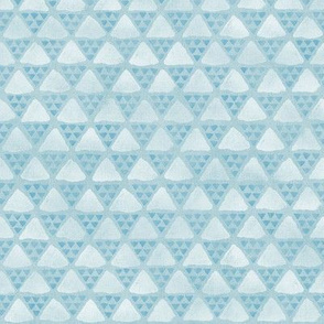 Block Print Pyramid Triangles in Sky Blue | Hand block printed triangle pattern in turquoise blue and white, nursery fabric, celebration bunting.