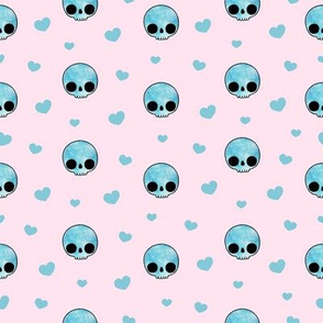 Blue Skulls and Hearts on Pink