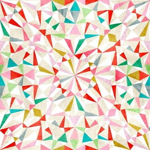 regular scale Watercolour Kaleidoscope triangles / bright ecru