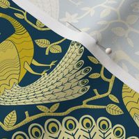 Gold and Navy Peacock Damask