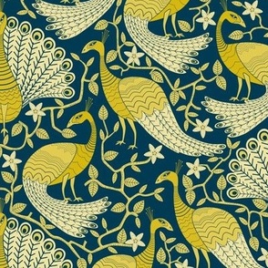 Gold and Navy Peacock Damask