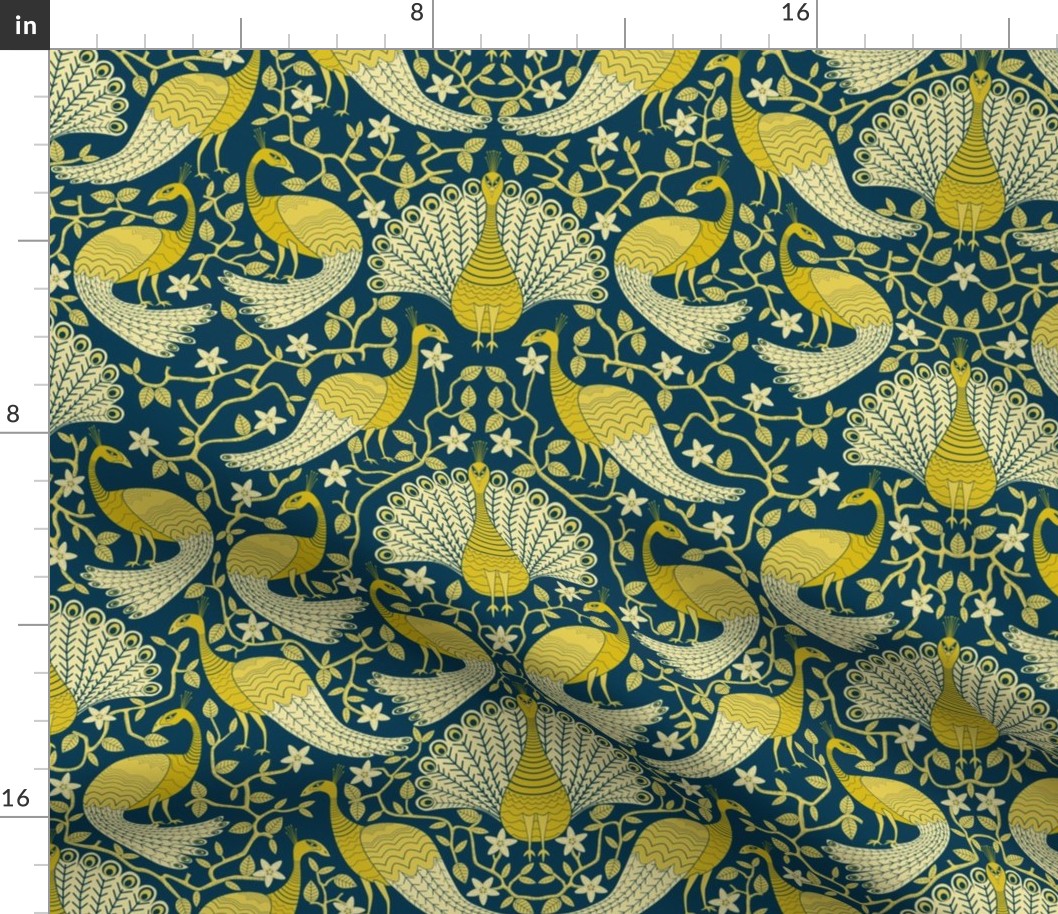 Gold and Navy Peacock Damask