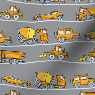 traffic jam - illustrated vehicles gray-yellow-orange