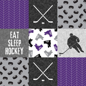 Eat Sleep Hockey - Ice Hockey Patchwork - Hockey Nursery - Wholecloth purple and grey - C21