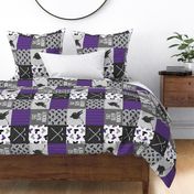 Eat Sleep Hockey - Ice Hockey Patchwork - Hockey Nursery - Wholecloth purple and grey (90) - C21