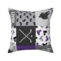 Eat Sleep Hockey - Ice Hockey Patchwork - Hockey Nursery - Wholecloth purple and grey (90) - C21