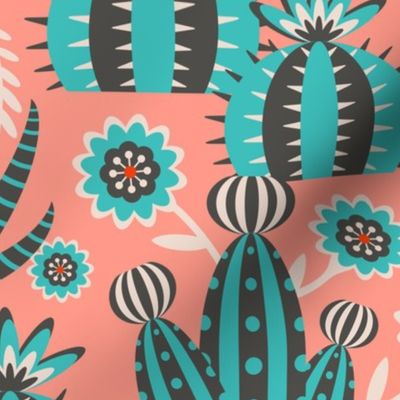 Desert Garden - Graphic Geometric Shapes with Cactus Flowers and Aloe - LARGE SCALE - UnBlink Studio by Jackie Tahara