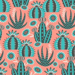 Desert Garden - Graphic Geometric Shapes with Cactus Flowers and Aloe - LARGE SCALE - UnBlink Studio by Jackie Tahara