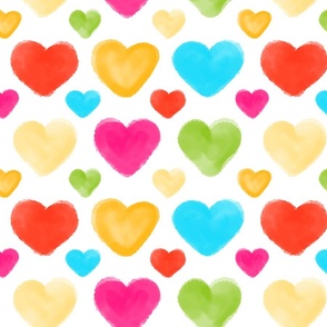 Watercolor Hearts Large and Small White Background - Large Scale
