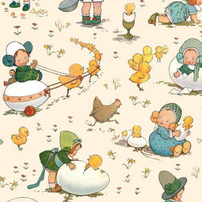 Vintage Easter Chicks on Cream - large scale