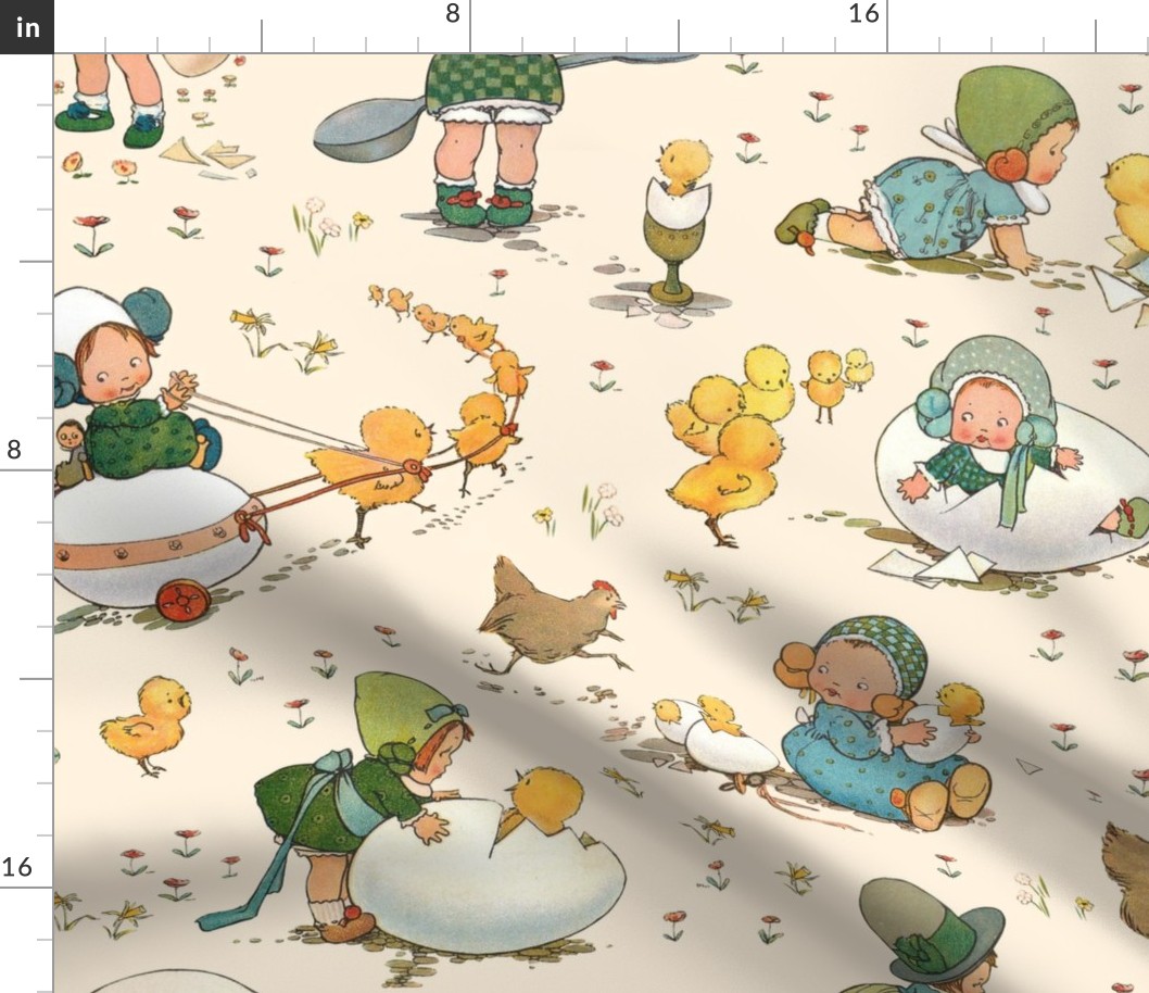 Vintage Easter Chicks on Cream - large scale