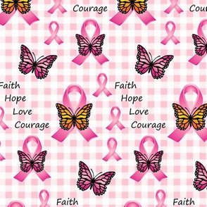 Pink Ribbons Butterflies on Gingham