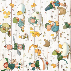 Vintage Easter Chicks on Shiplap Rotated - large scale 