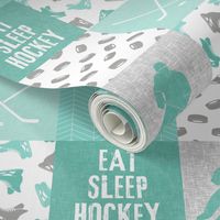 Eat Sleep Hockey - Ice Hockey Patchwork - Hockey Nursery - Wholecloth teal and grey - C21