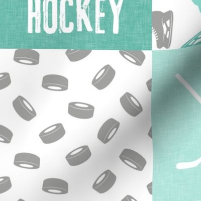 Eat Sleep Hockey - Ice Hockey Patchwork - Hockey Nursery - Wholecloth teal and grey - C21