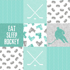 Eat Sleep Hockey - Ice Hockey Patchwork - Hockey Nursery - Wholecloth teal and grey - C21