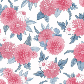 Watercolor Dahlias & Daisies Floral Pattern