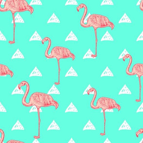 Pink flamingos and white triangles