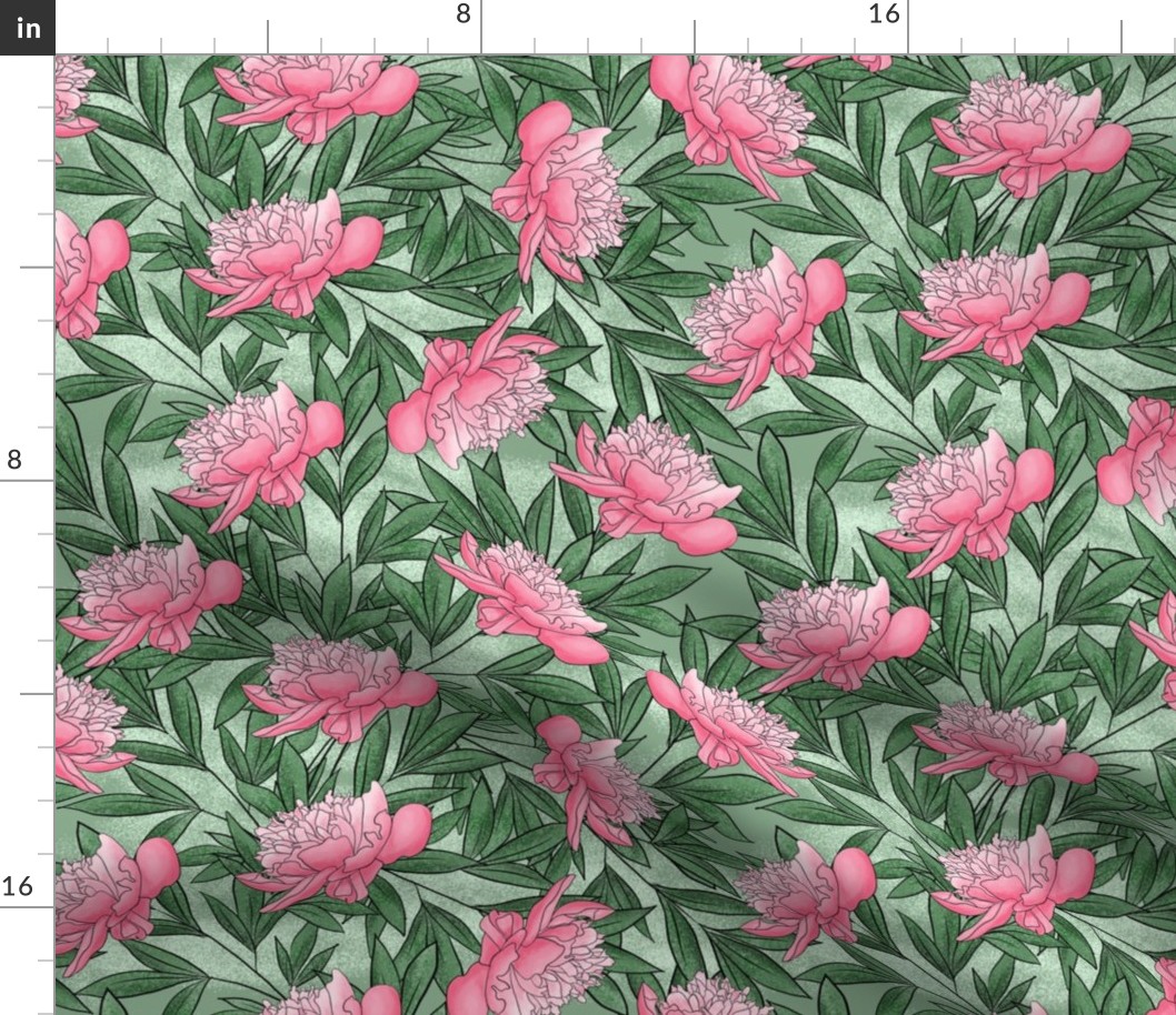 Peony Watercolor Floral Pattern_Sage