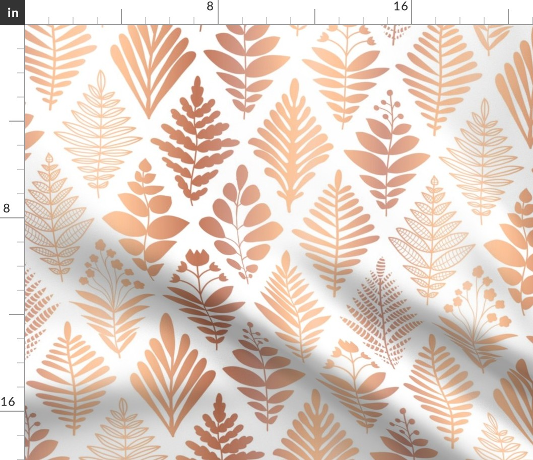 Copper Foil Rhombus Leaves Florals Damask Style on White