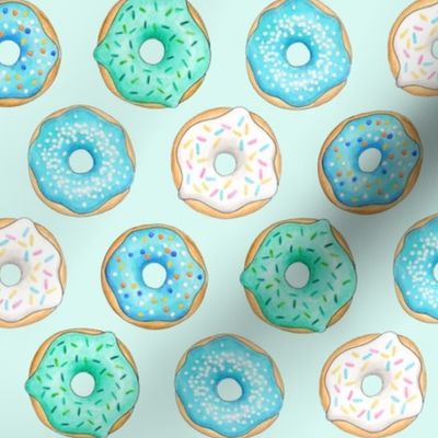 Iced Donuts Blue on light mint - 2 inch donuts