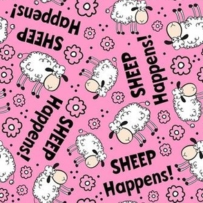 Large Scale Sheep Happens Funny Sarcastic Animals on Pink