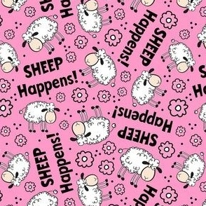 Medium Scale Sheep Happens Funny Sarcastic Animals on Pink