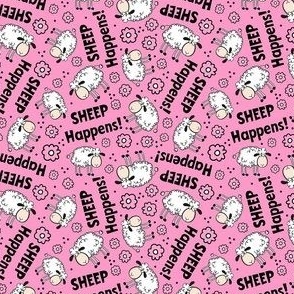 Small Scale Sheep Happens Funny Sarcastic Animals on Pink