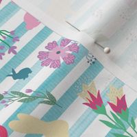 Small Teal Floral Bunny Stripe