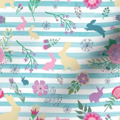 Small Teal Floral Bunny Stripe