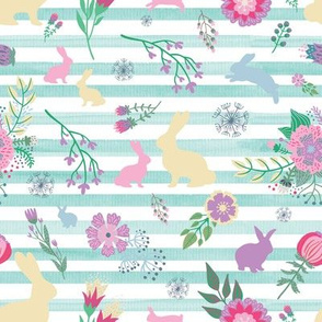 Small Mint Floral Bunny Stripe