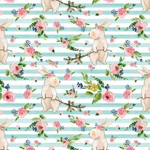 Small Mint Stripe Watercolor Bunnies