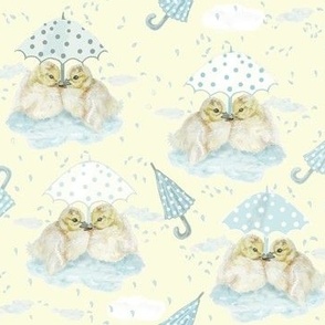 Baby Ducks Share Umbrellas In The Rain