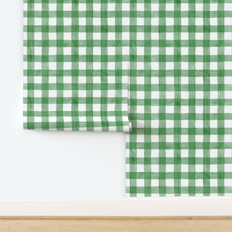 Green Grass Watercolor Gingham