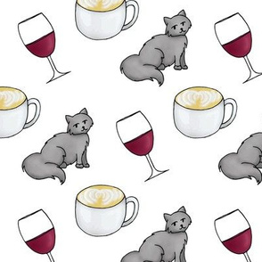 Wine Coffee Cats Pattern
