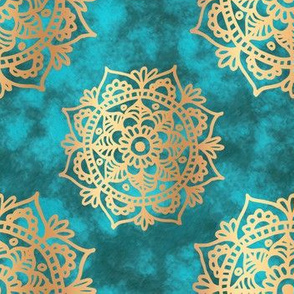 Turquoise and Gold Mandala Pattern