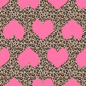 leopard heart fabric - hearts on animal print - pink